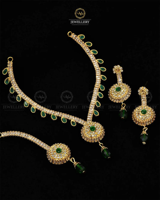 Zarcon Necklace set with Tika NJ-1914-G Nayab Jewellery