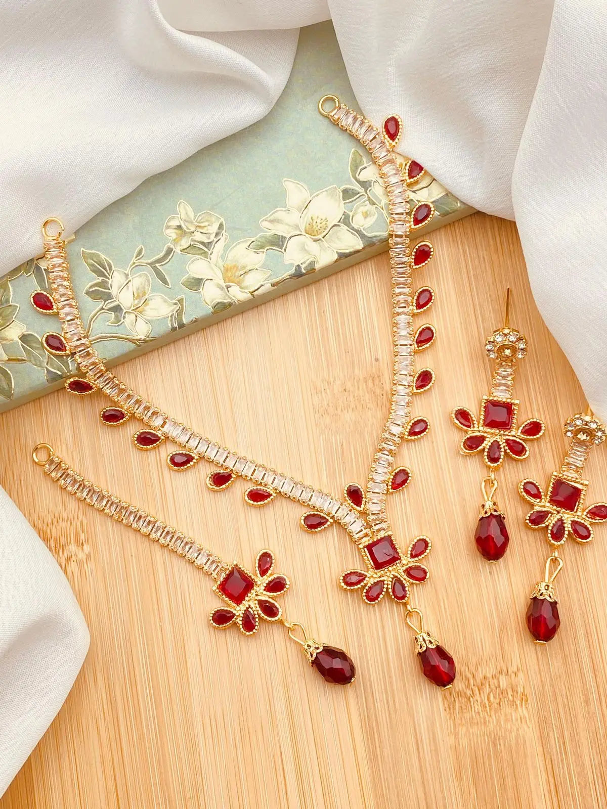 Zarcon Necklace set with Tika NJ-1915-G Nayab Jewellery