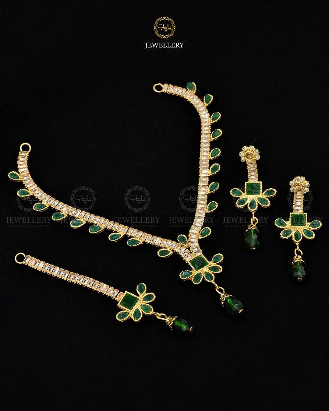 Zarcon Necklace set with Tika NJ-1915-G Nayab Jewellery