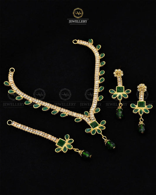 Zarcon Necklace set with Tika NJ-1915-G Nayab Jewellery