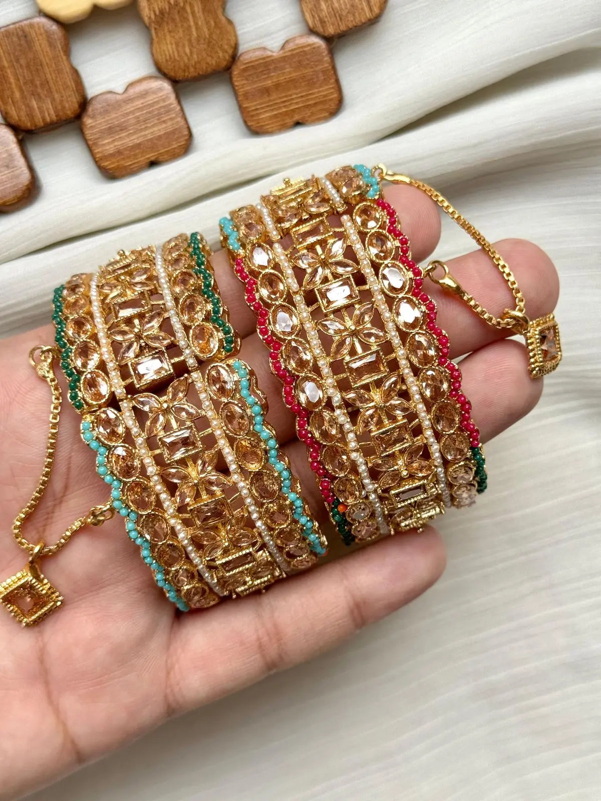 Zarcon Openable Bangles (pair) -2201-Golden Nayab Jewellery