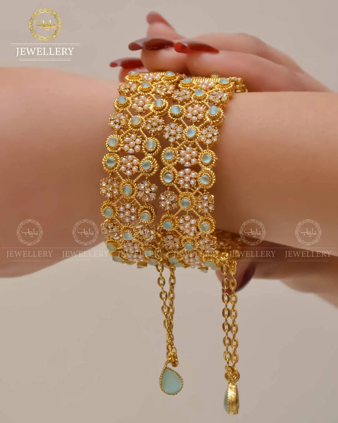 Zarcon with Pearl stones openable Bangles (pair) NJ- 1650 Nayab Jewellery