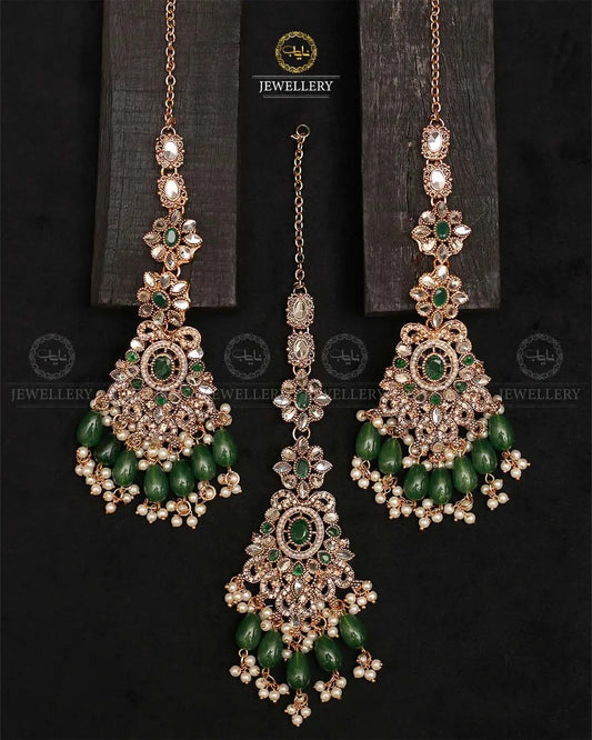 Zarq kundan Earrings Tika-2374-Golden Nayab Jewellery