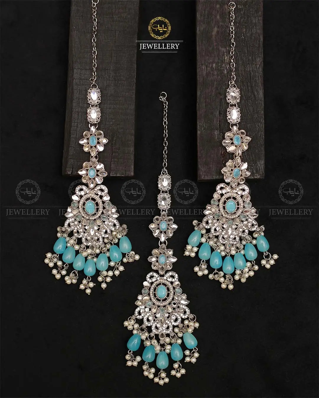 Zarq kundan Earrings Tika-2374-Silver Nayab Jewellery