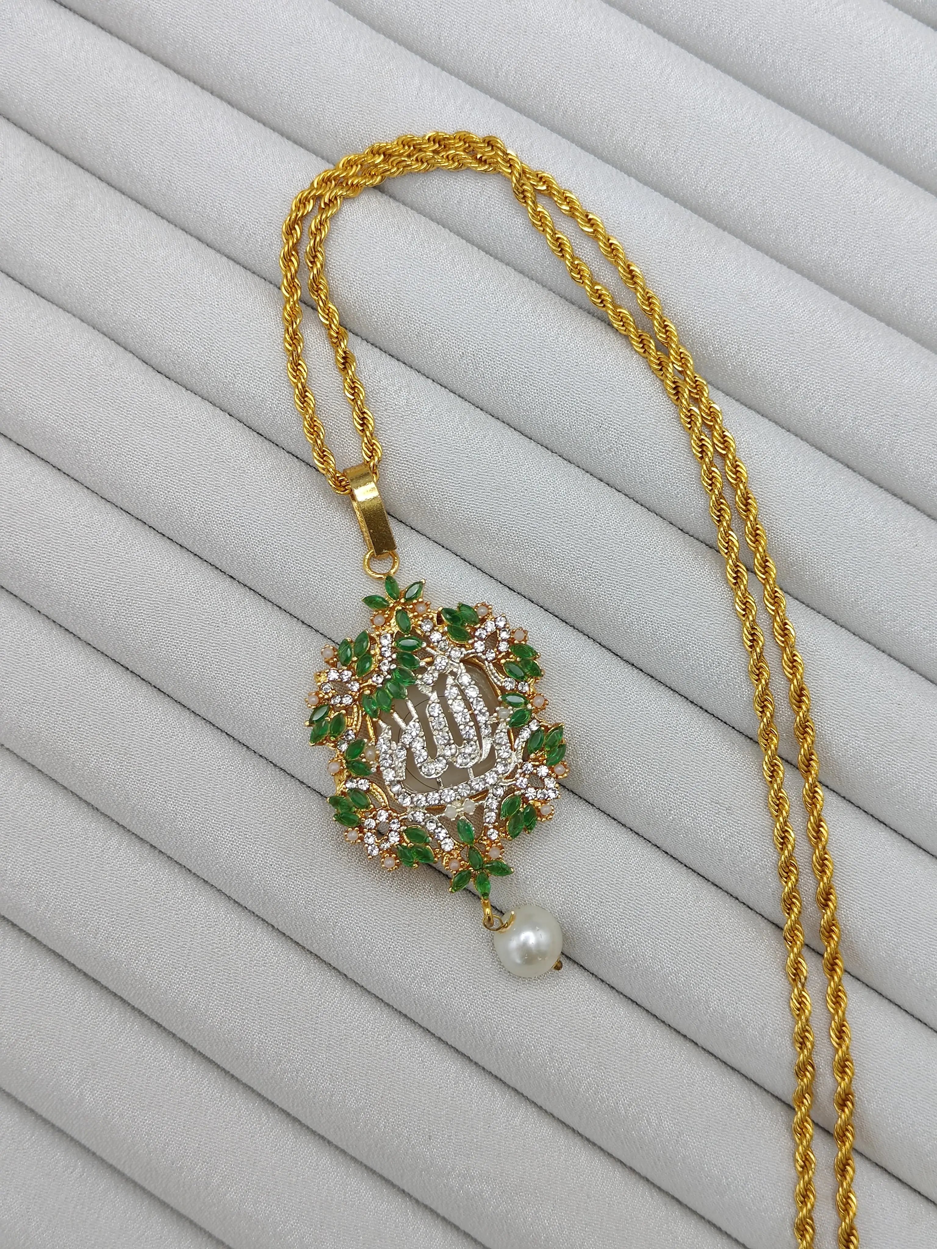 Zirconia Colorful Stones Calligraphy Pendant With Chain NJ-1378 Nayab Jewellery