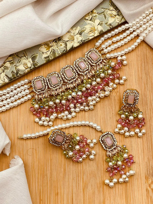 Zulekha Noratan Chokar set with Tika-2637 Nayab Jewellery