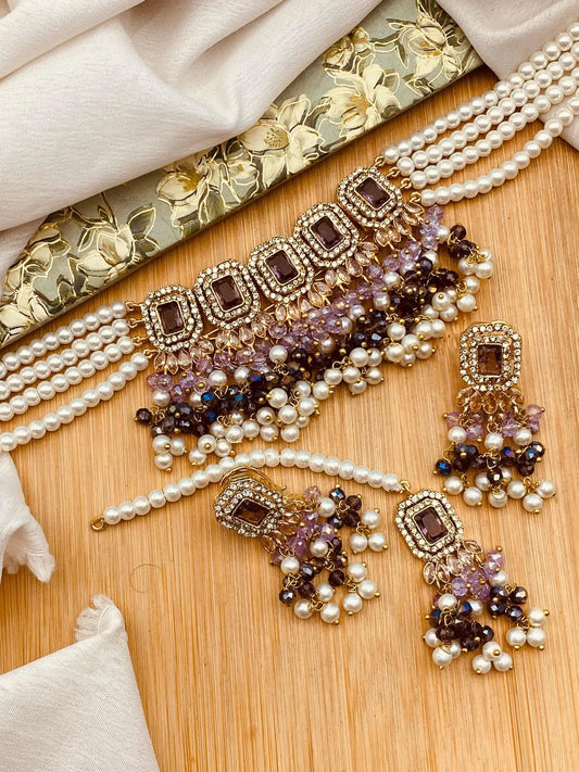 Zulekha Noratan Chokar set with Tika-2637 Nayab Jewellery