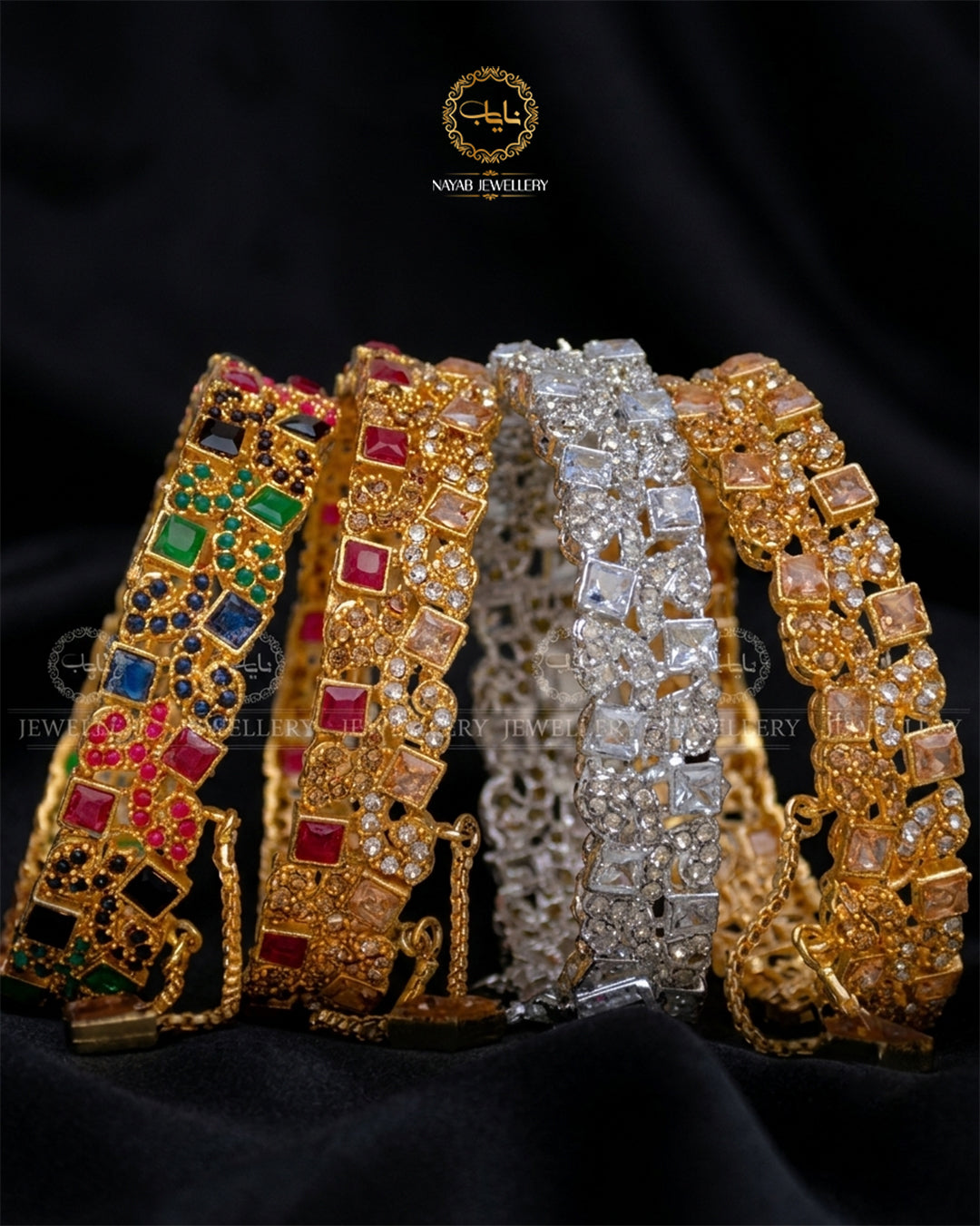 Square stones openable bangles  (pair)  NJ-1649-G