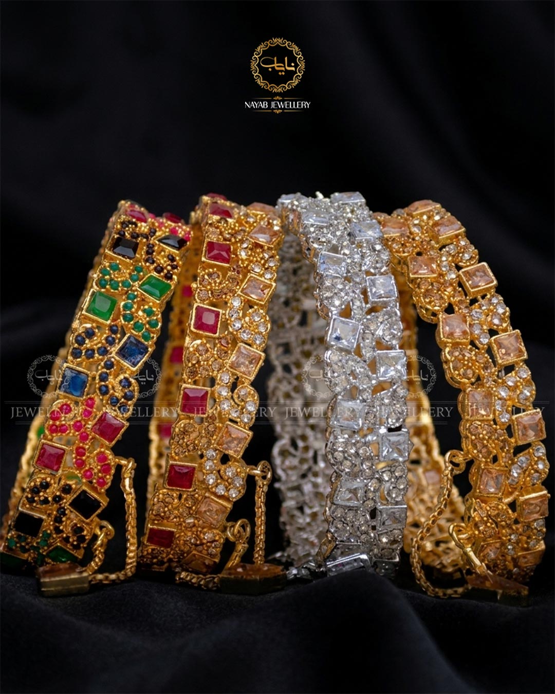 Square stones openable bangles  (pair)  NJ-1649-G