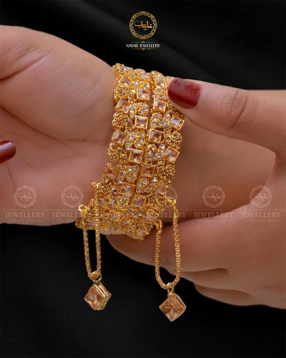 Square stones openable bangles  (pair)  NJ-1649-G