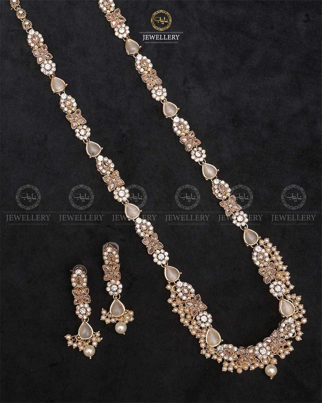 Turkish Long Mala set with Earrings-1940-Golden