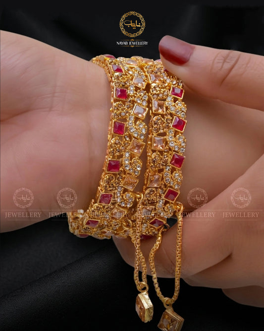 Square stones openable bangles  (pair)  NJ-1649-G