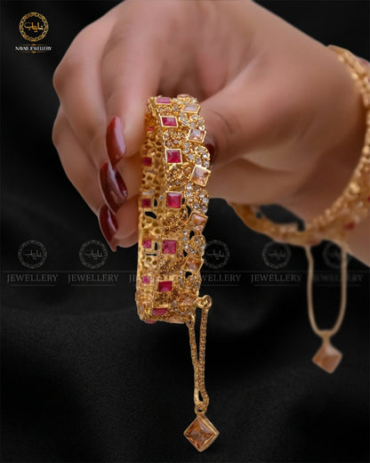 Square stones openable bangles  (pair)  NJ-1649-G