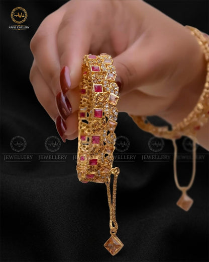 Square stones openable bangles  (pair)  NJ-1649-G