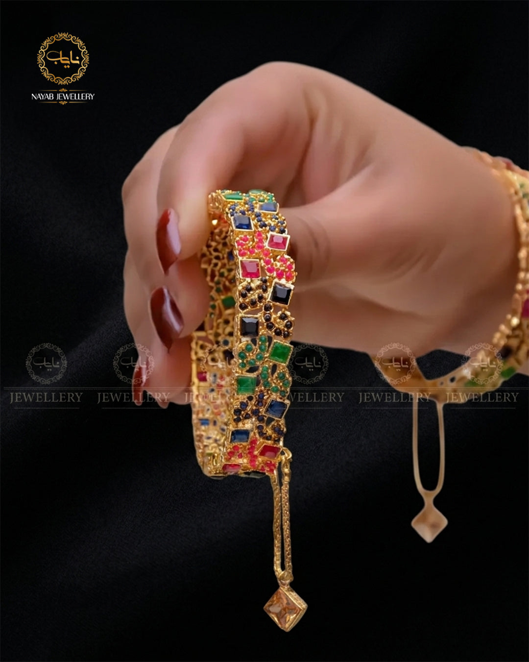 Square stones openable bangles  (pair)  NJ-1649-G