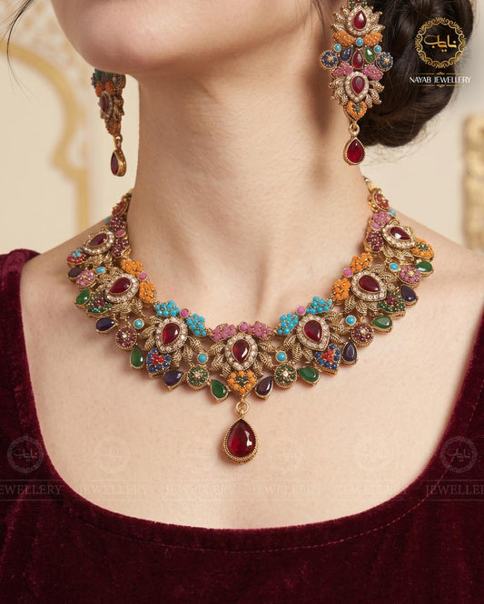 Premium quality Noratan Necklace Set NJ-1027-Golden