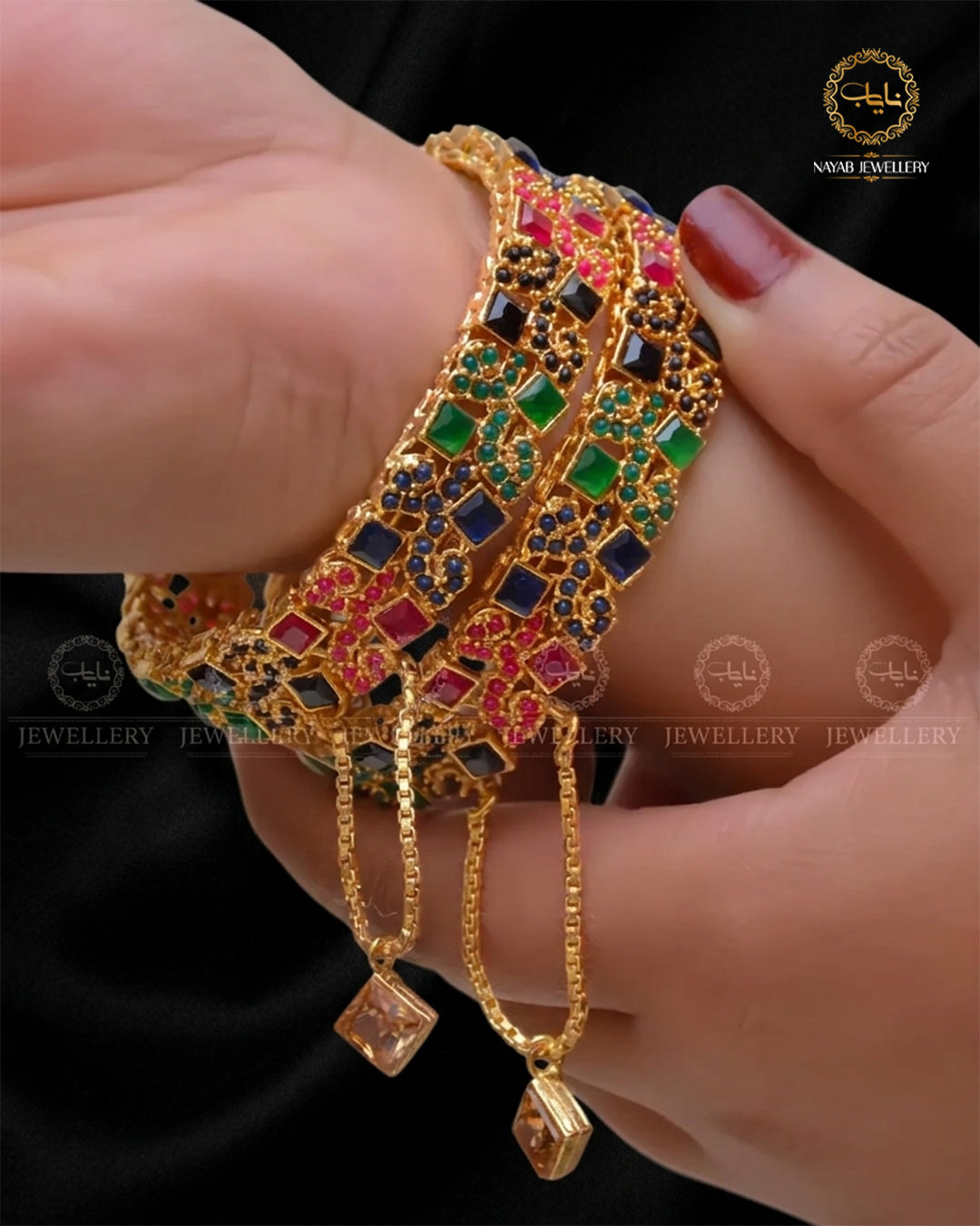 Square stones openable bangles  (pair)  NJ-1649-G