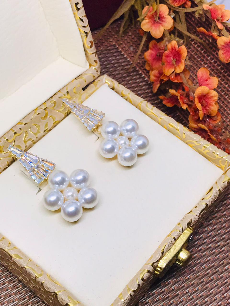 Pearl Earrings with Zarcon Stones