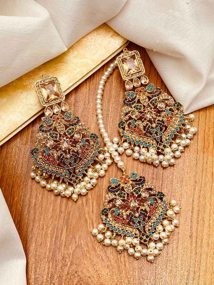 Traditional Noratan Earrings Tika Set NJ-1416